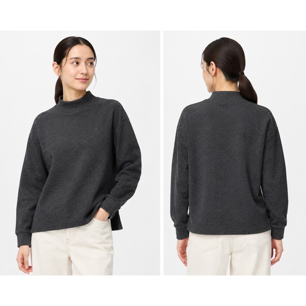 Uniqlo Soft Brushed Mock Neck Long Sleeve T-Shirt Dark Gray 449790‎ Womens Small